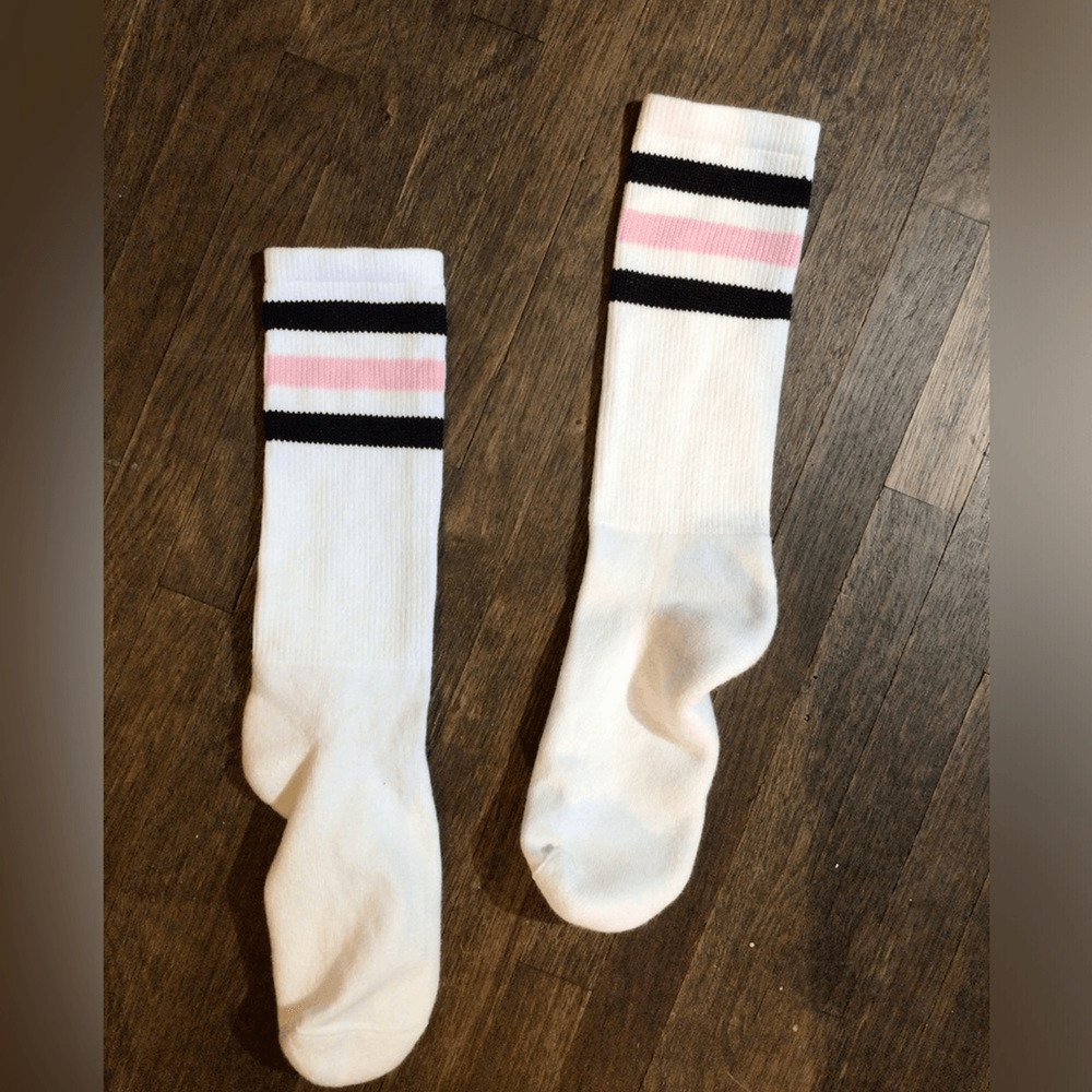 NEW! Los Angeles Apparel White Knee-High Socks with Black and Pink Stripes -